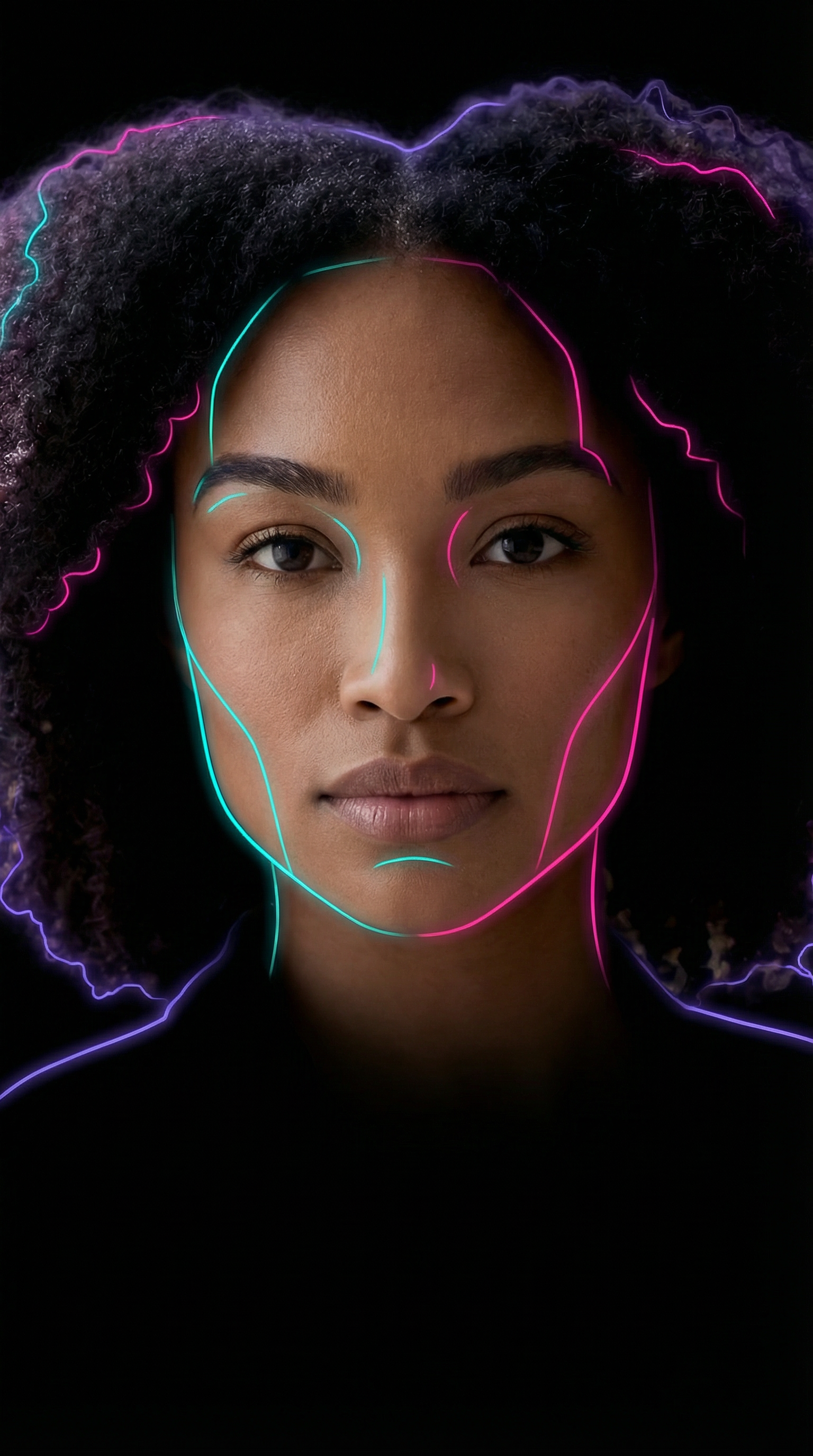 Mina Kali Jin - KI-Künstlerin und Musikerin mit neon-digitalem Portrait